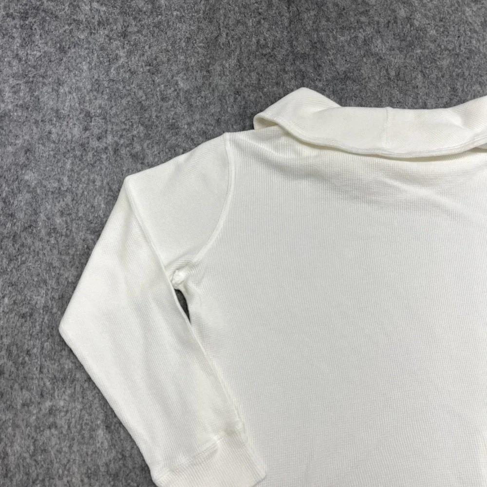 Chicos Zenergy Shirt Womens 2 12/14 Off White Waffle Knit Cowl Neck Pocket - Picture 11 of 16
